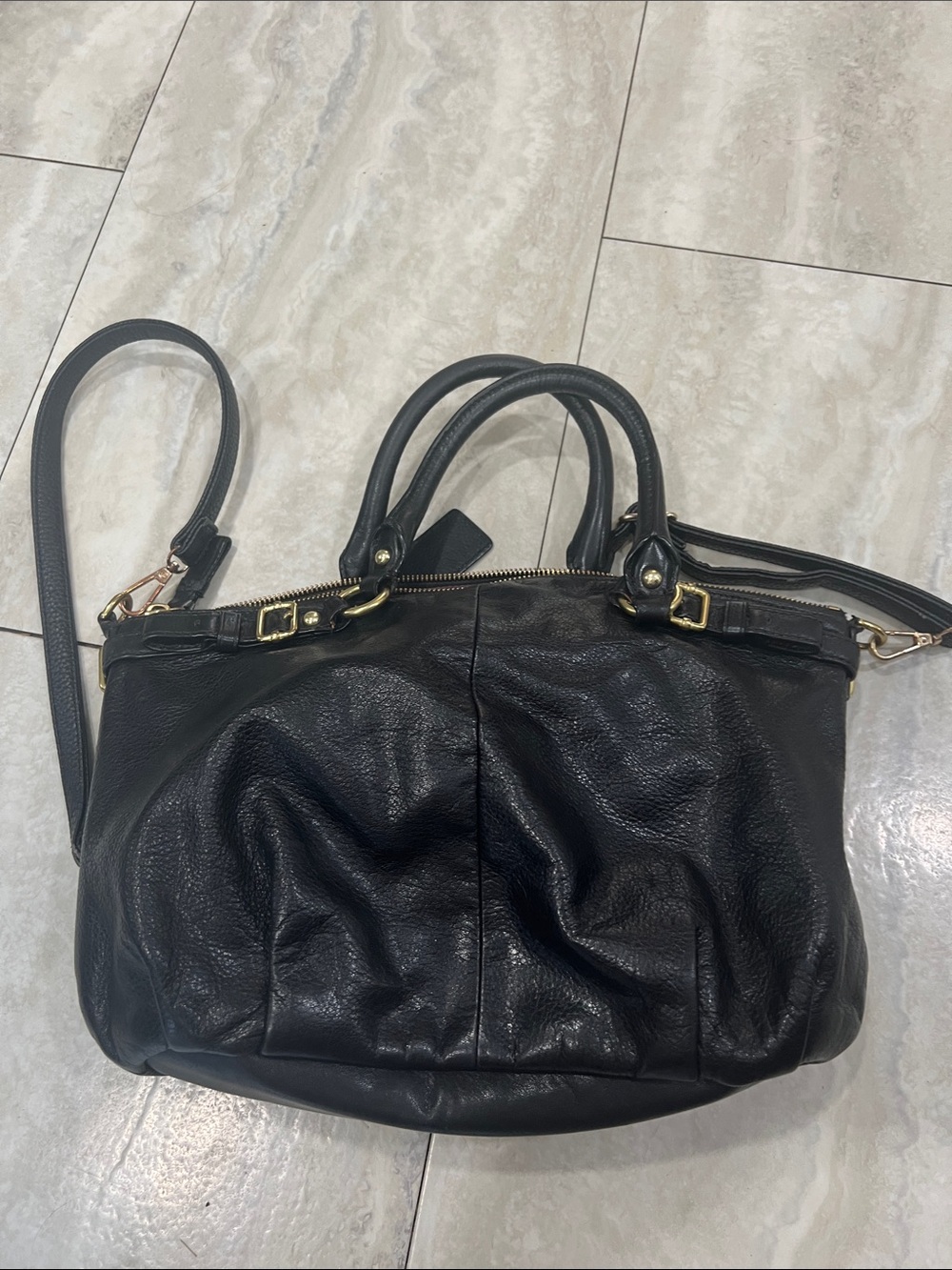 Coach Black Leather Dual-Handle Shoulder Bag with Gold Hardware - Picture 7 of 7